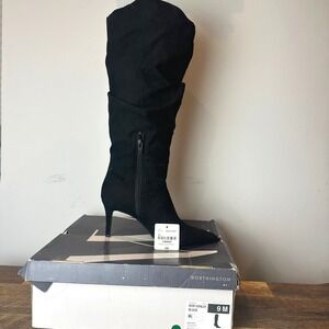 Worthington Womens Wor Donley Black Suede Pointed Toe Slouch Knee High Boots 9M